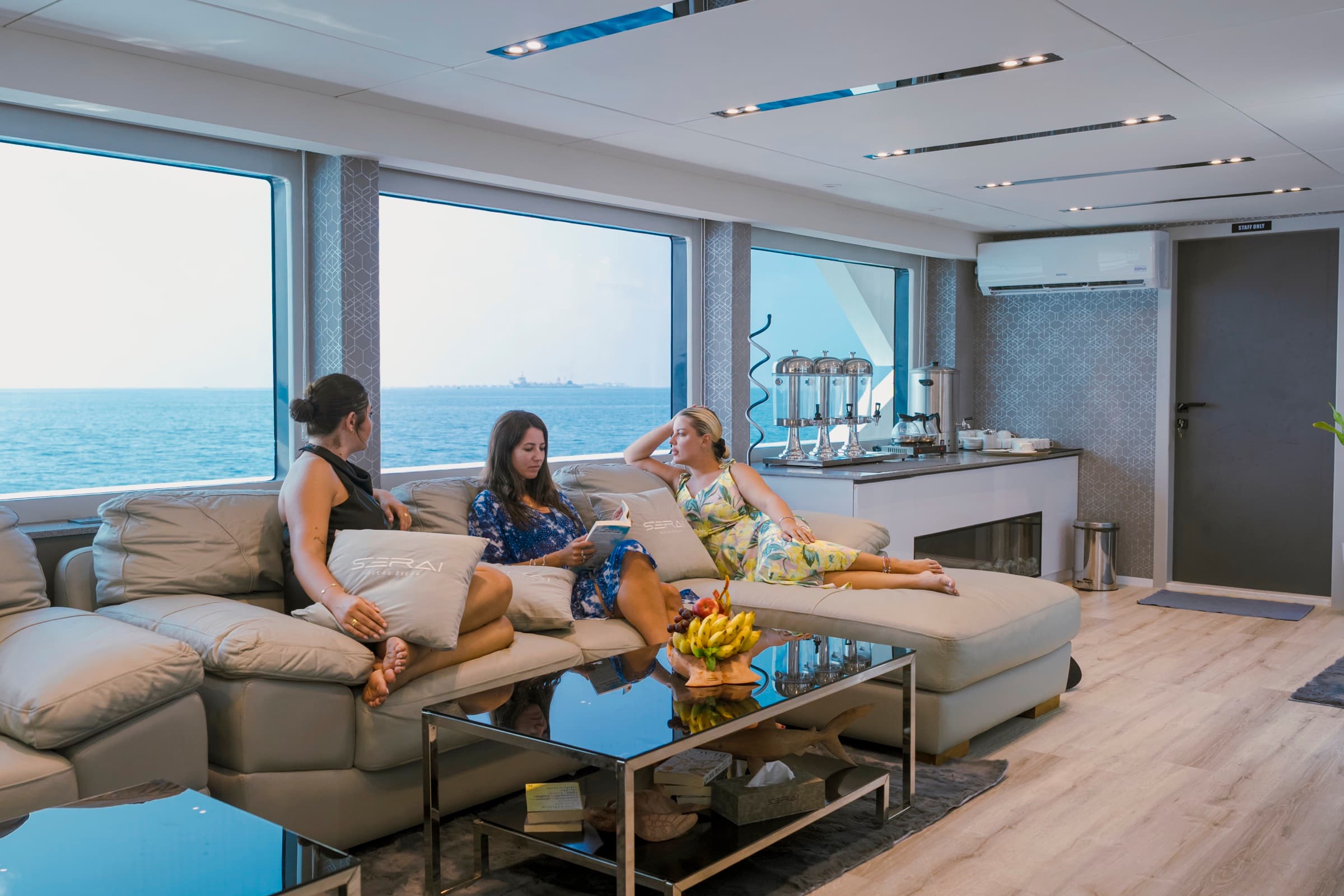 Interior detail of SERAI yacht salon