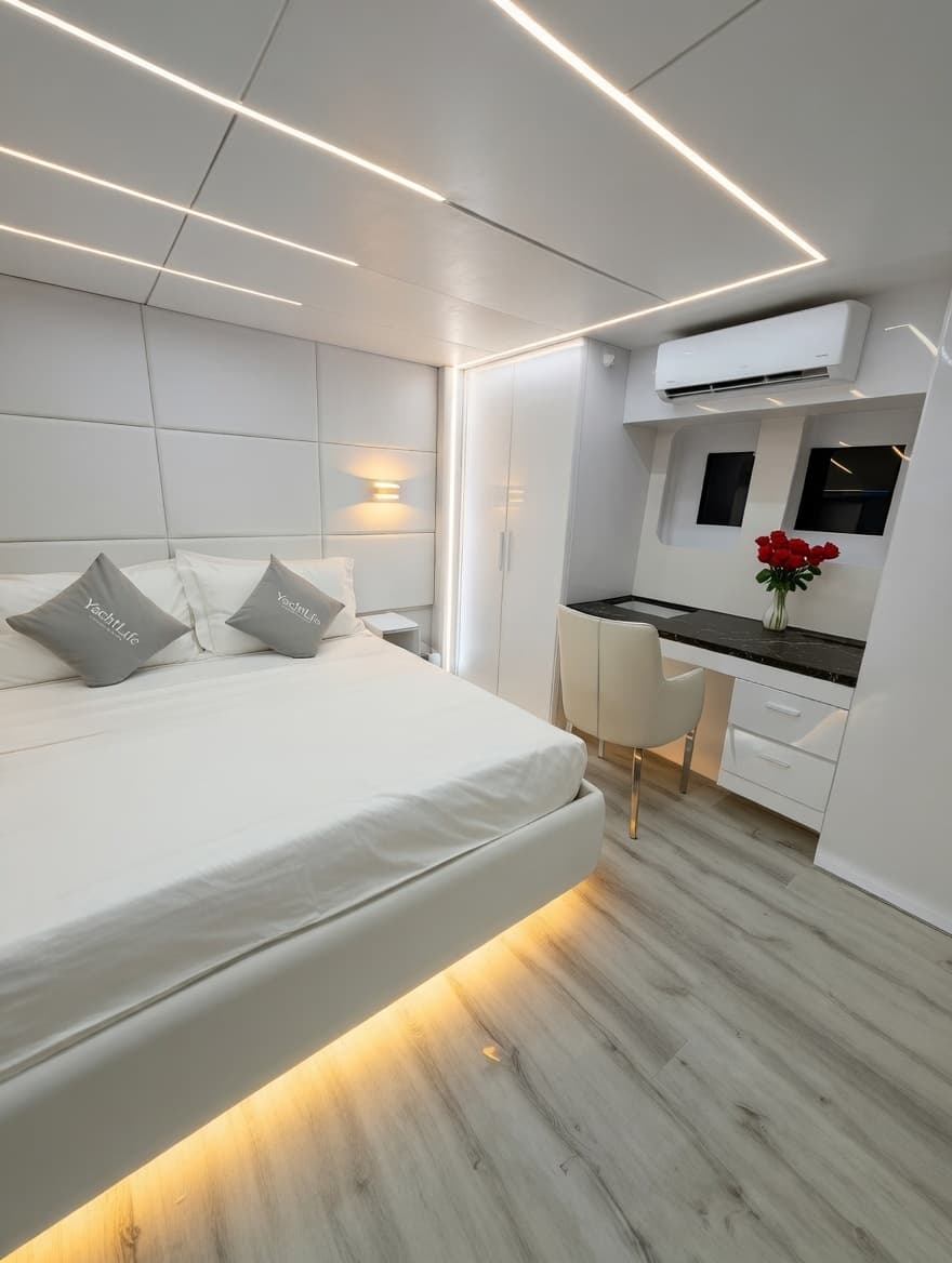 Premium cabin with ocean-inspired decor