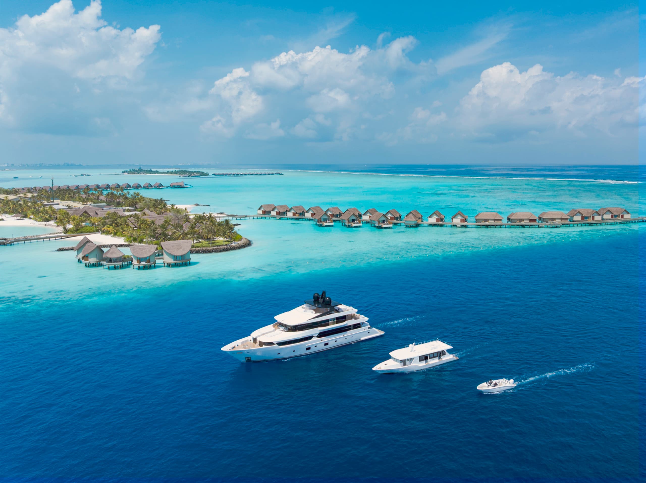 SERAI Ocean Dream at anchor over a Maldivian lagoon